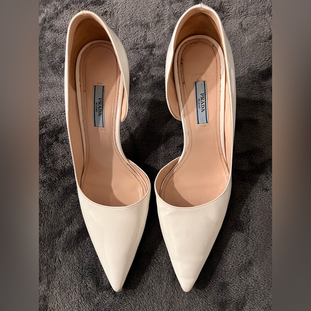 Prada White Ivory Pointed Toe D'orsay Heels